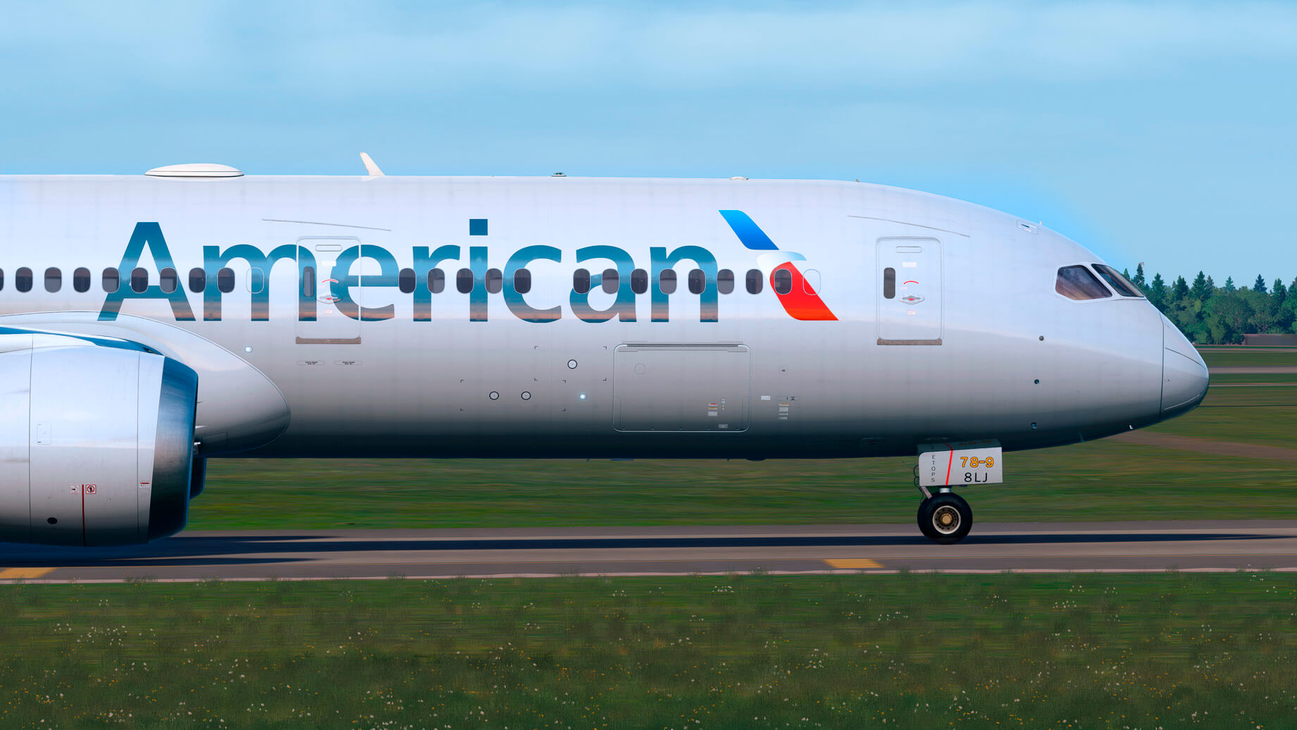 External in-sim screenshot showcasing fuselage with American Airlines Livery